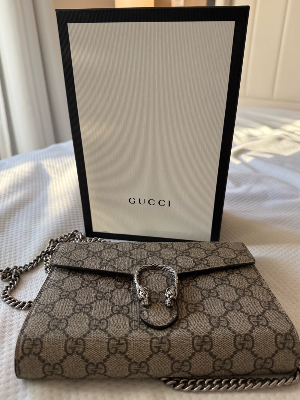 Gucci Beige GG Supreme Dionysus Crossbody with Silver Hardware